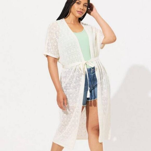 torrid Sweaters - Torrid Women's Plus Size 3X-4X Crochet Duster Tie-Waist Cardigan Sweater